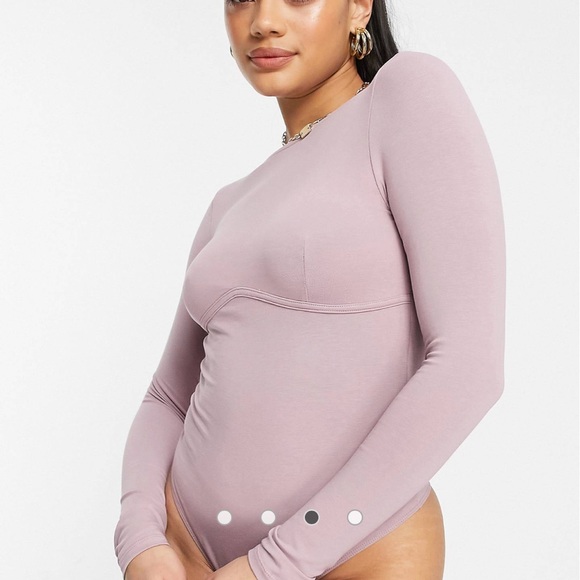 ASOS Tops - ASOS DESIGN long sleeve bodysuit with corset bust seam in pink